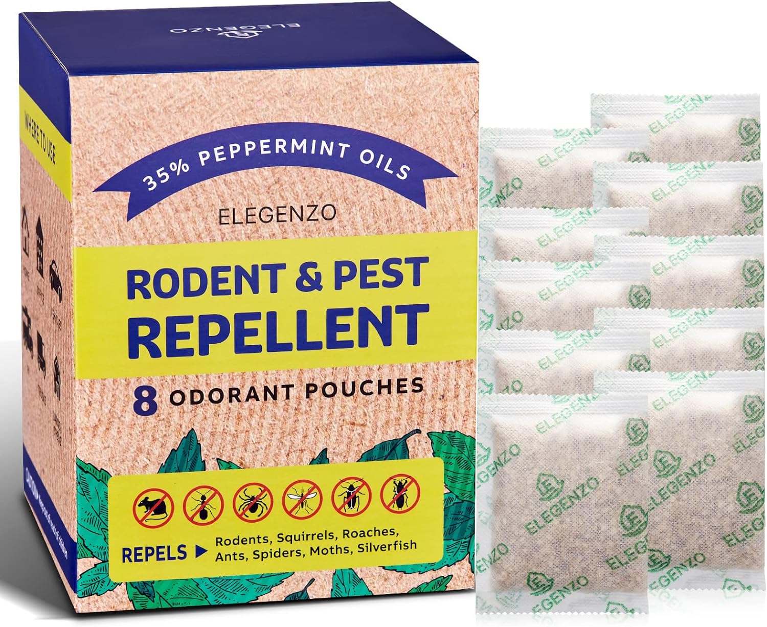 ELEGENZO Peppermint Mouse Repellent - 8 Odorant Pouches
