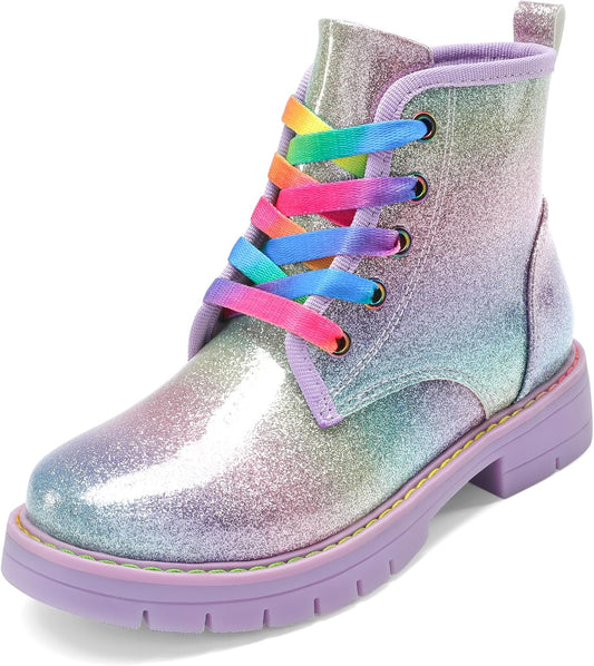 DREAM PAIRS Glitter Ankle Boots for Kids with Side Zipper