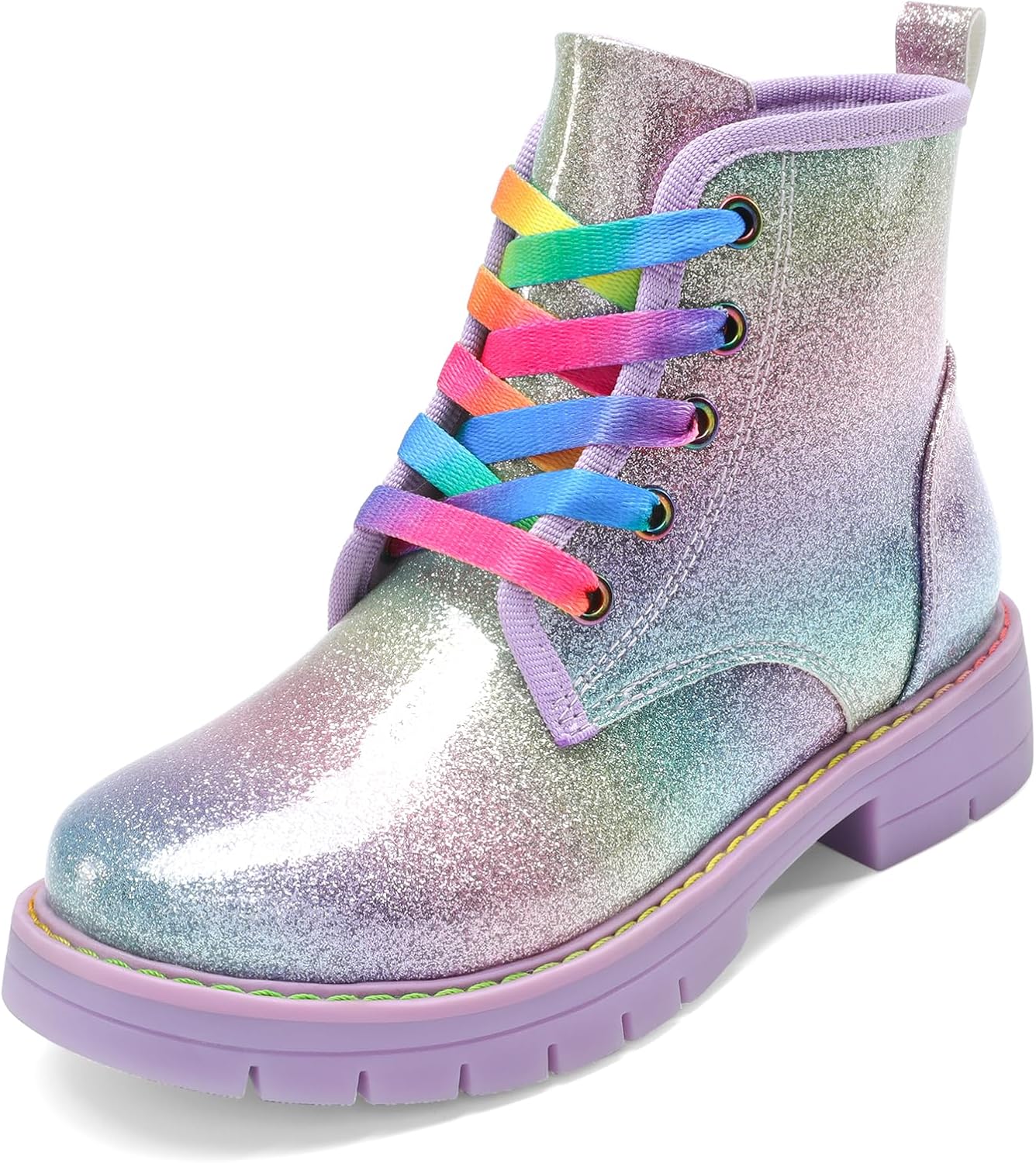 Glitter Ankle Boots for Kids with Side Zipper and Lace Up Style