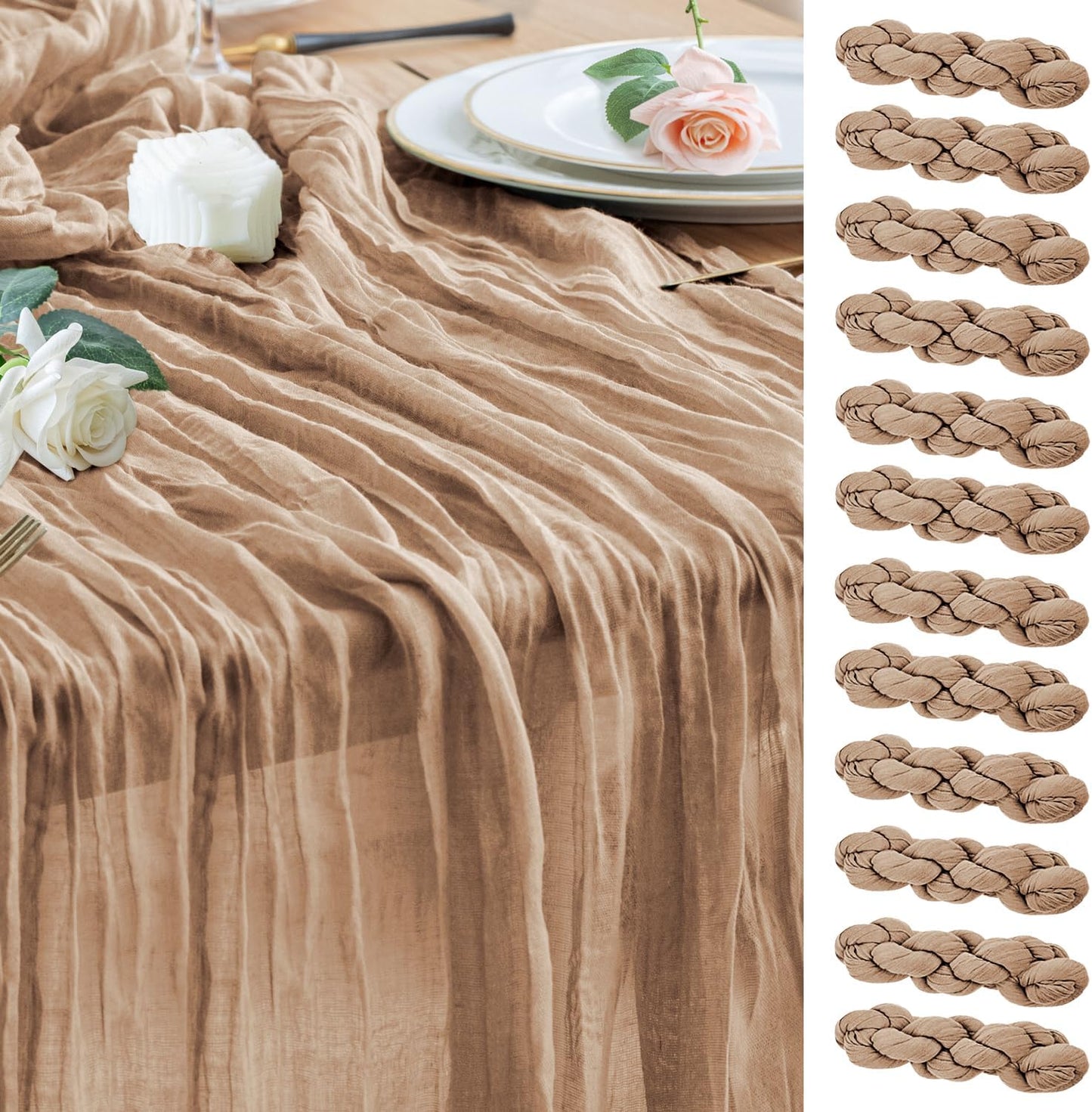 Wokceer Cheesecloth Table Runner 12Pack for Rustic Decor