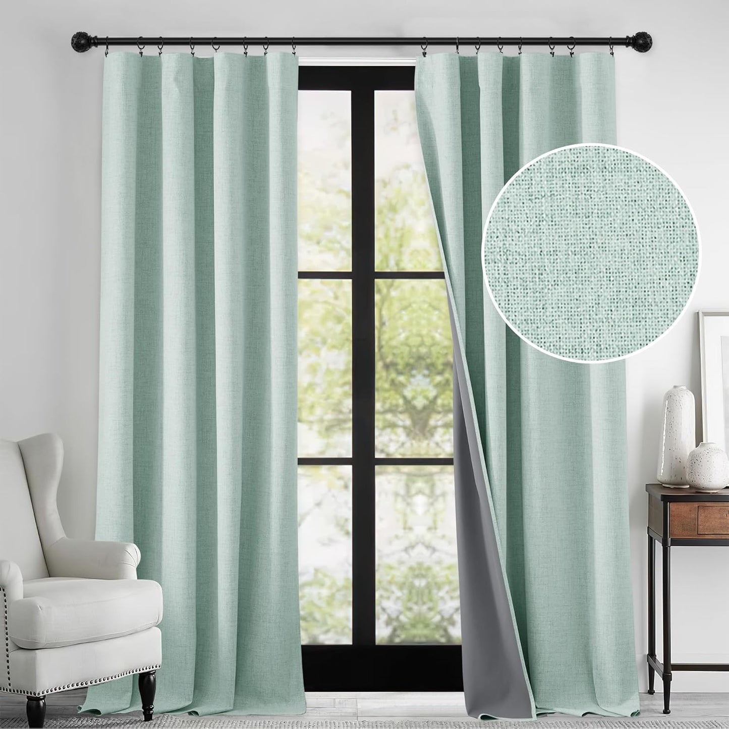 RYB HOME 100% Blackout Linen Textured Curtains for Any Room