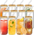 20oz Glass Cups with Bamboo Lids and Straws - 12pc Can-Shaped Set