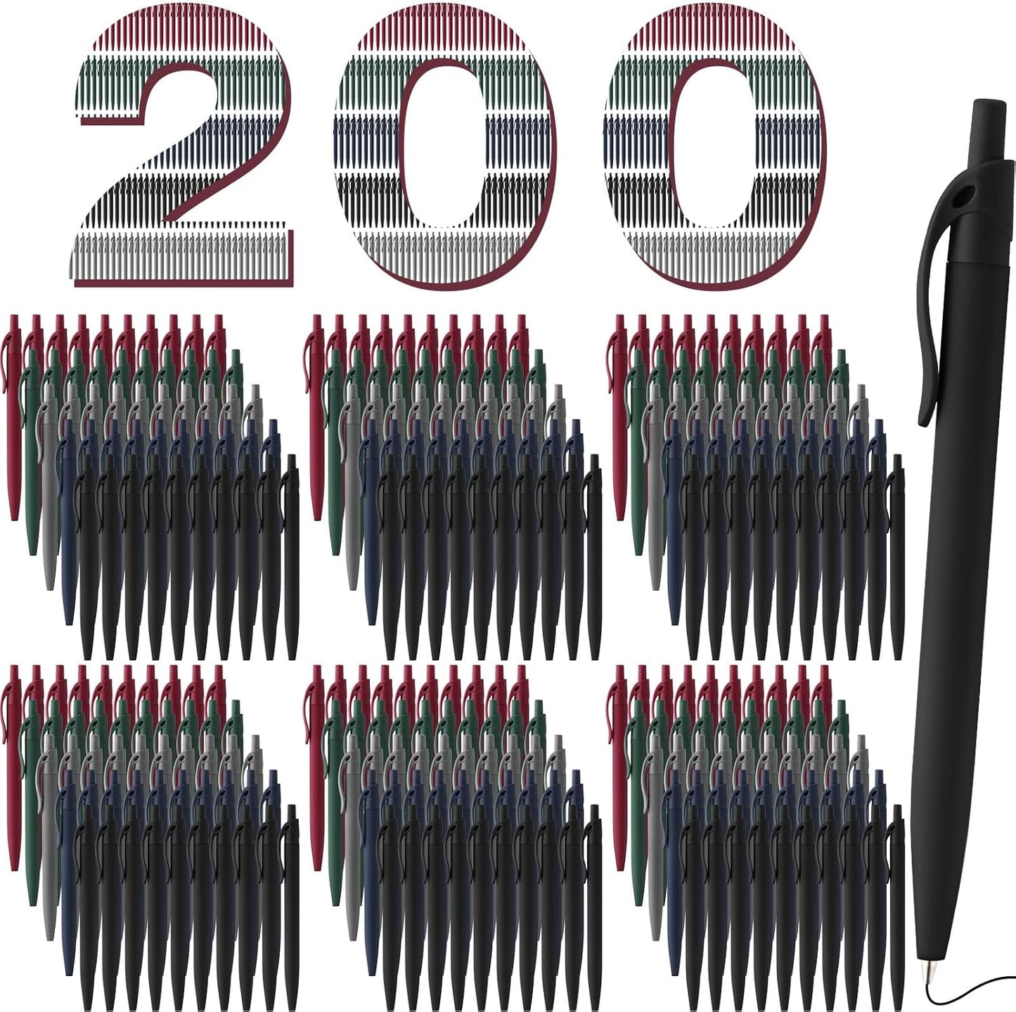 200 Pack Black Pens Bulk for Smooth Writing and Easy Grip