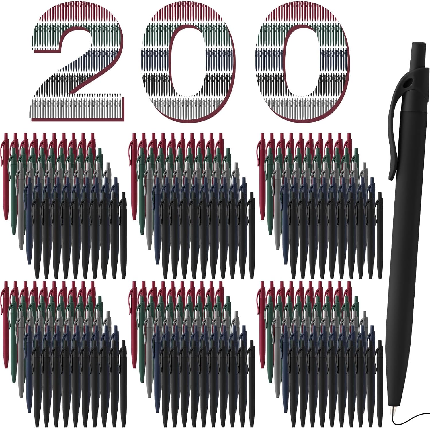 200 Pack Black Pens Bulk for Smooth Writing and Easy Grip
