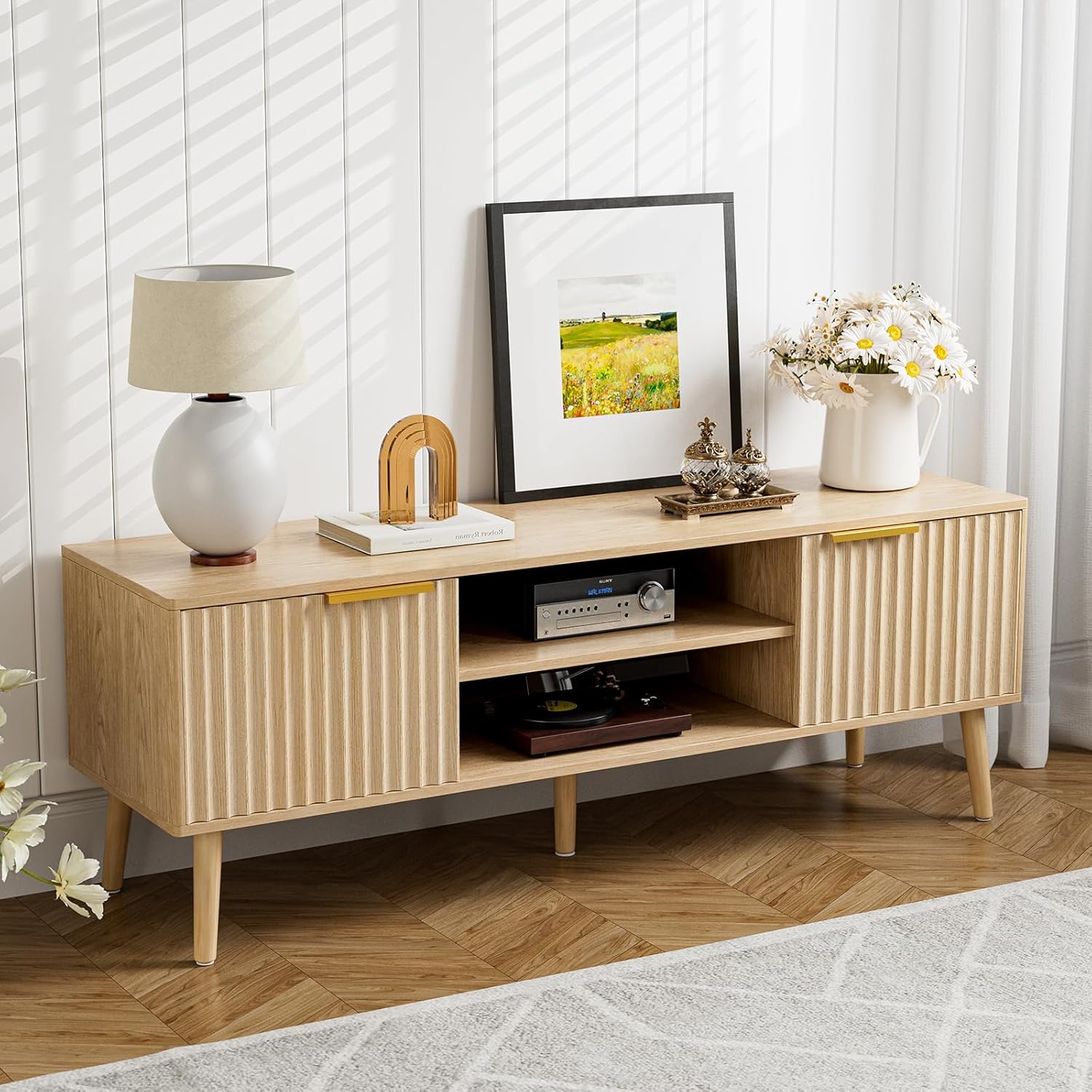 Modern Oak TV Stand, Fits 55-65 inch TVs, Stylish Storage Solution