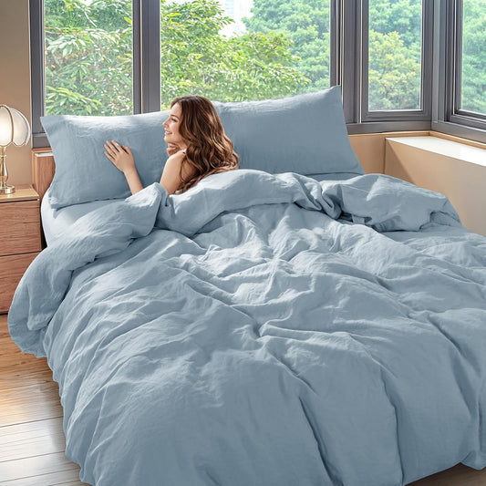 Shilucheng 100% Linen Queen Duvet Cover Set for Luxurious Comfort