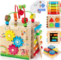 Bravmate Wooden Activity Cube 8-in-1 Montessori Toy - Compact Learning