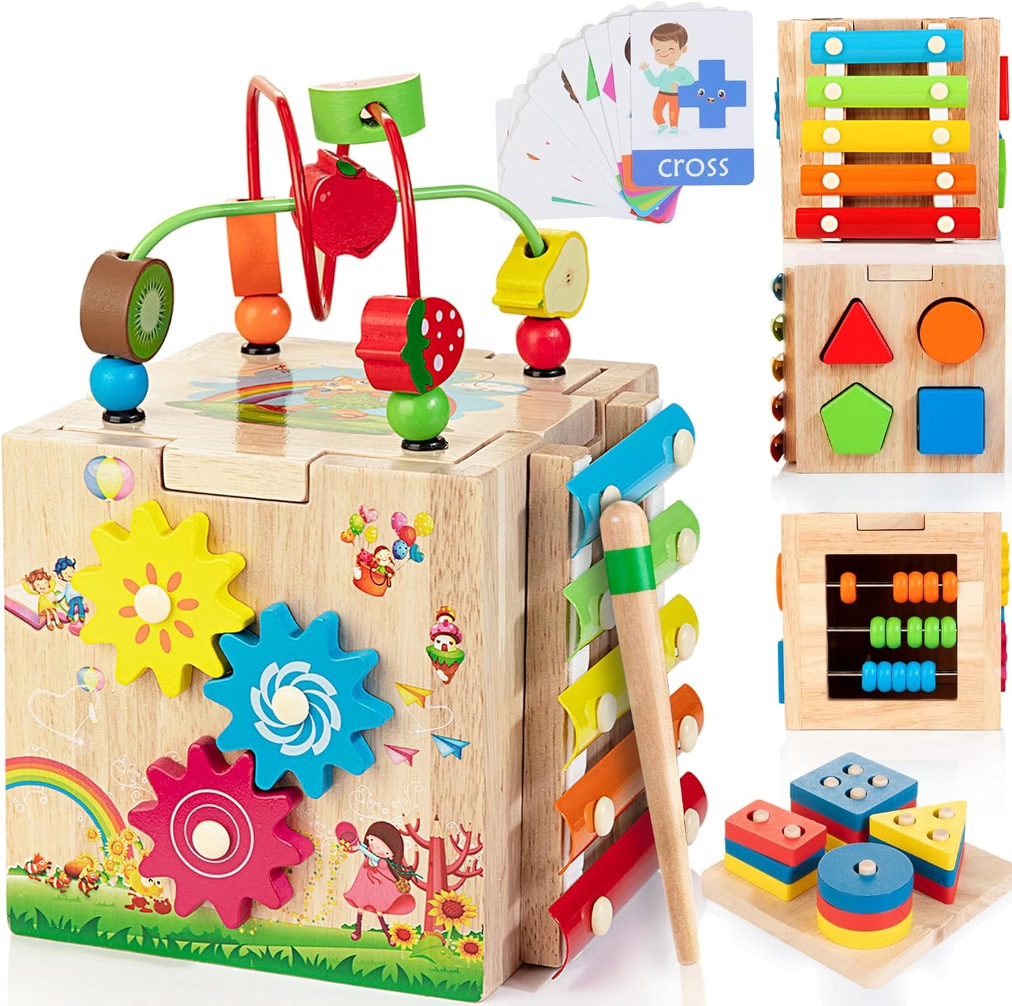 Wooden Montessori Activity Cube for 1-2 Year Olds
