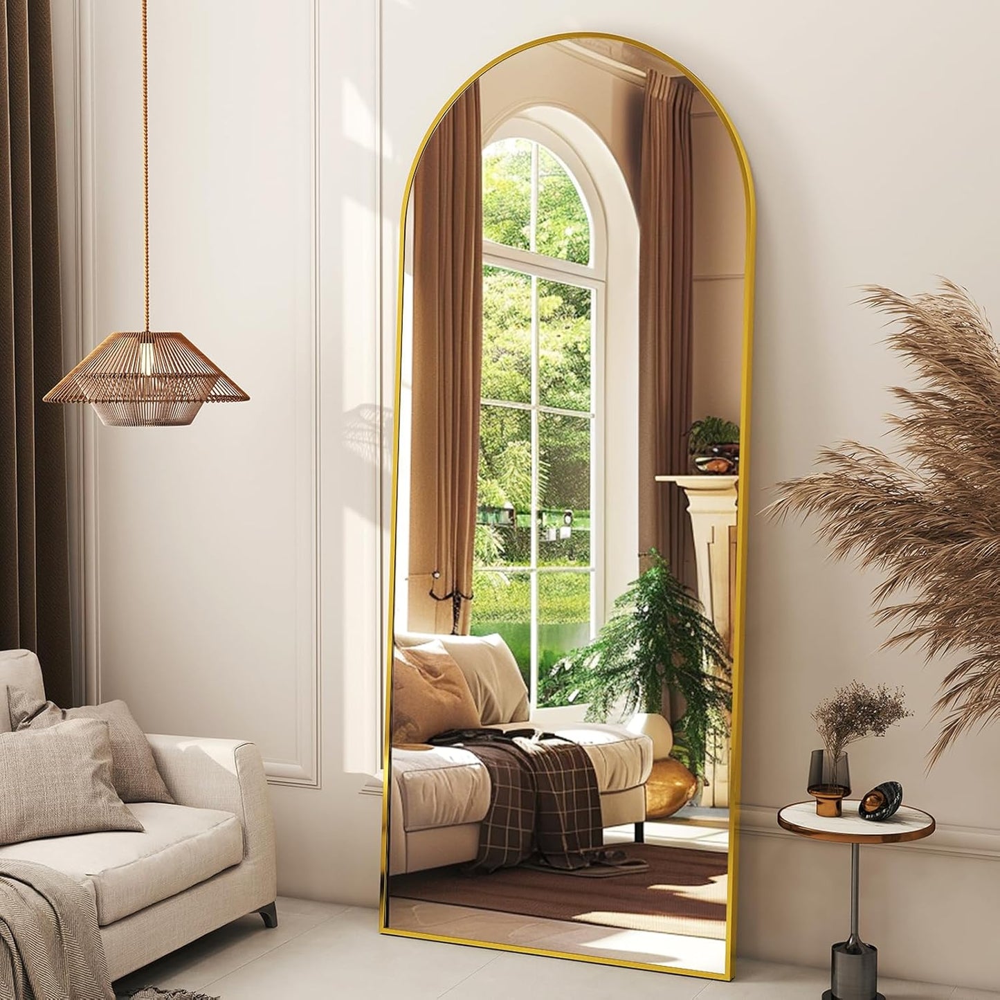 56in Arched Full Length Mirror with Aluminum Alloy Frame