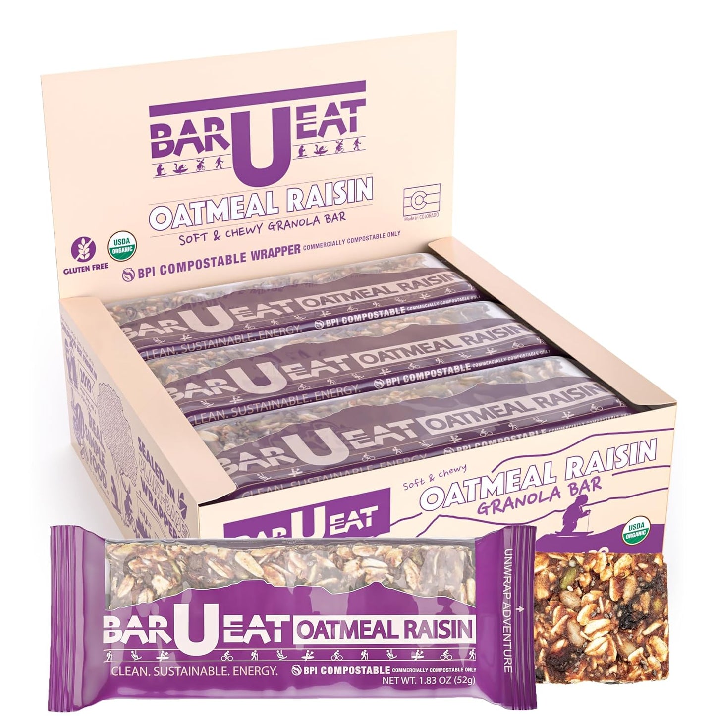 BAR-U-EAT Gluten-Free Organic Soft Chewy Energy Bars 12 Pack
