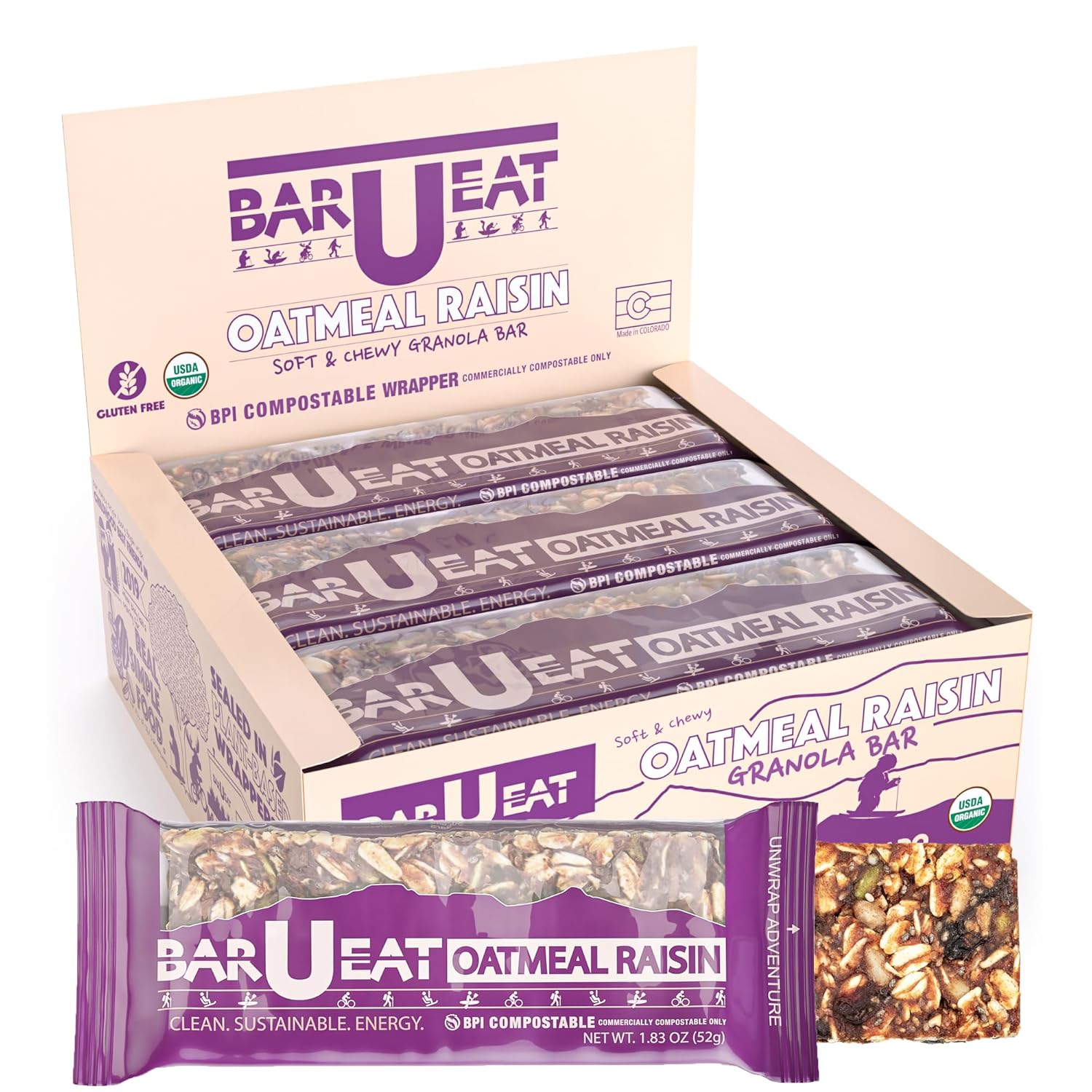 BAR-U-EAT Gluten-Free Organic Soft Chewy Energy Bars 12 Pack