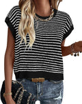 PRETTYGARDEN Striped Short Sleeve Sweater Vest - Lightweight Women's