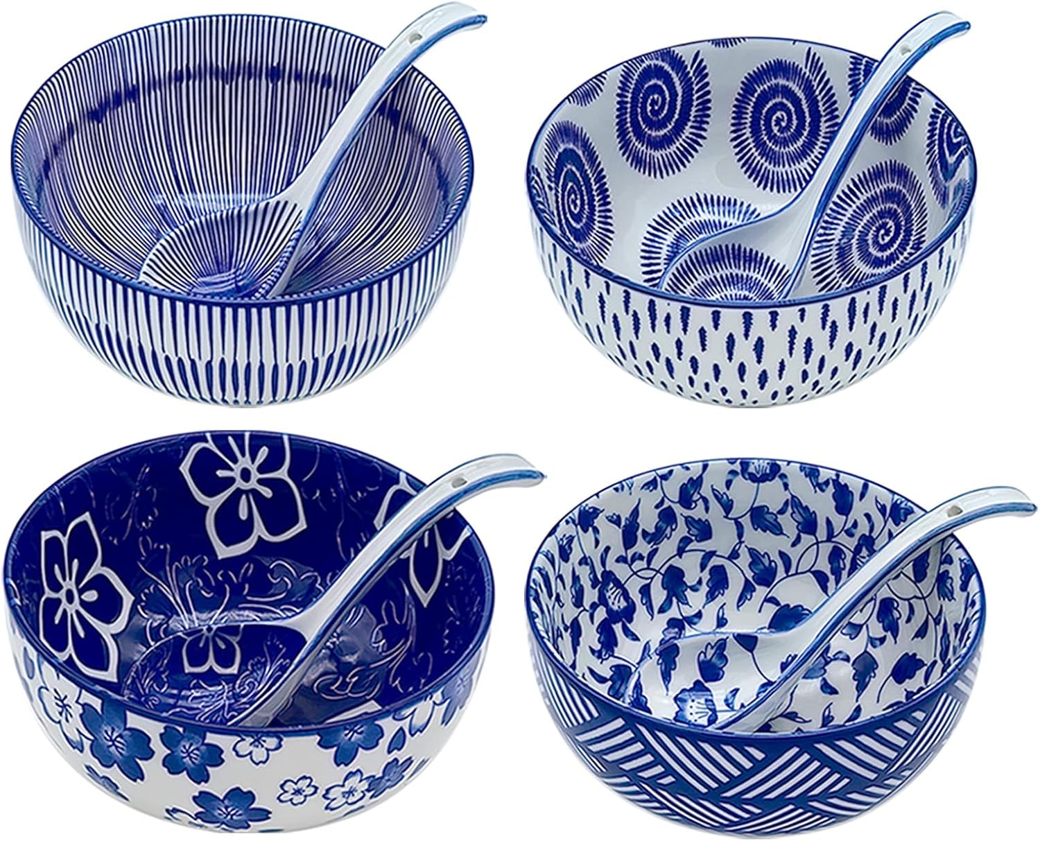 Set of 4 Japanese Ceramic Bowls - Perfect for Ramen & More!
