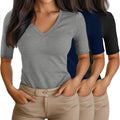 Ficerd Women's Half Sleeve V Neck T Shirts - Casual Summer Tee
