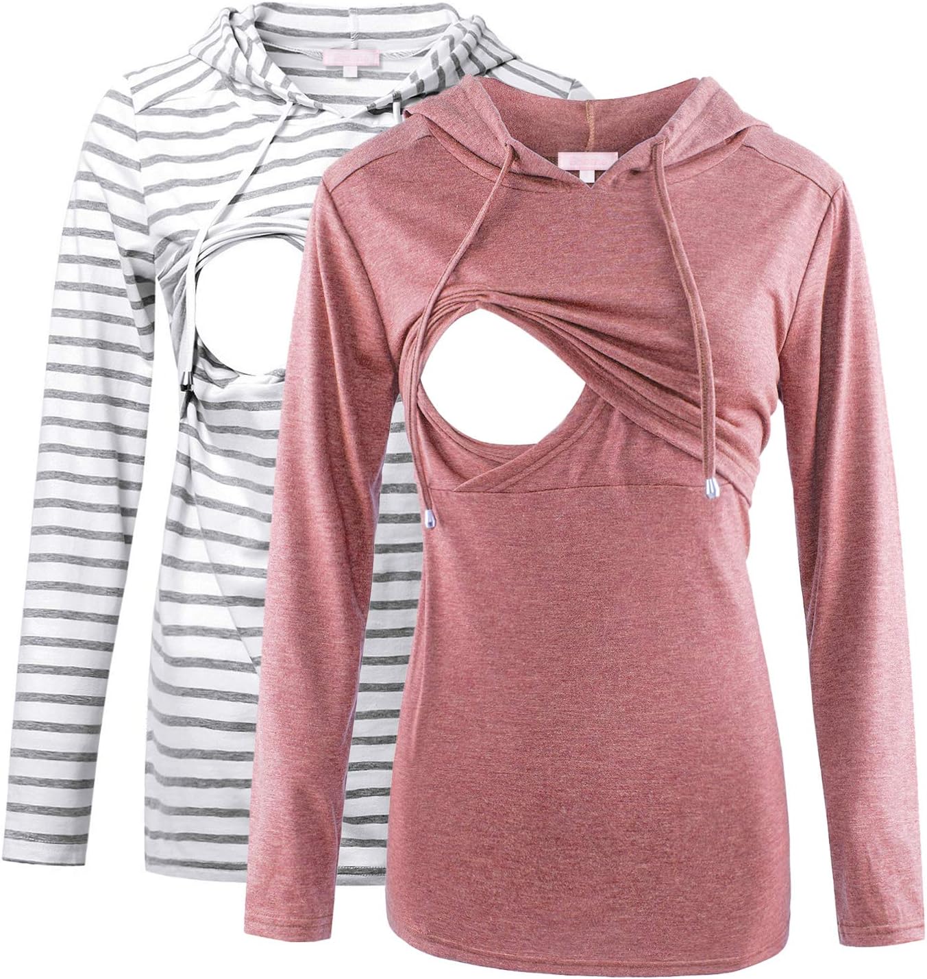 Bhome Nursing Shirt Long Sleeves Hoodie for Breastfeeding Moms