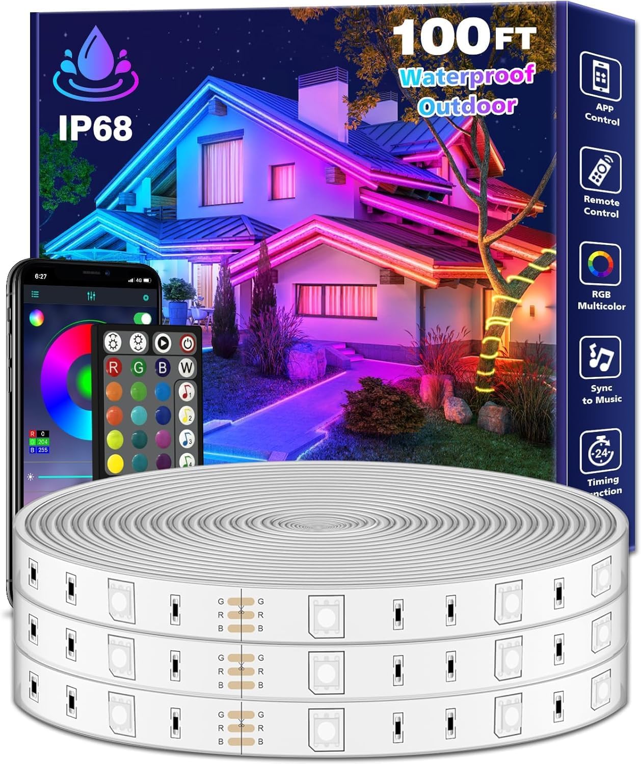100Ft Outdoor Waterproof LED Strip Lights with Smart Control