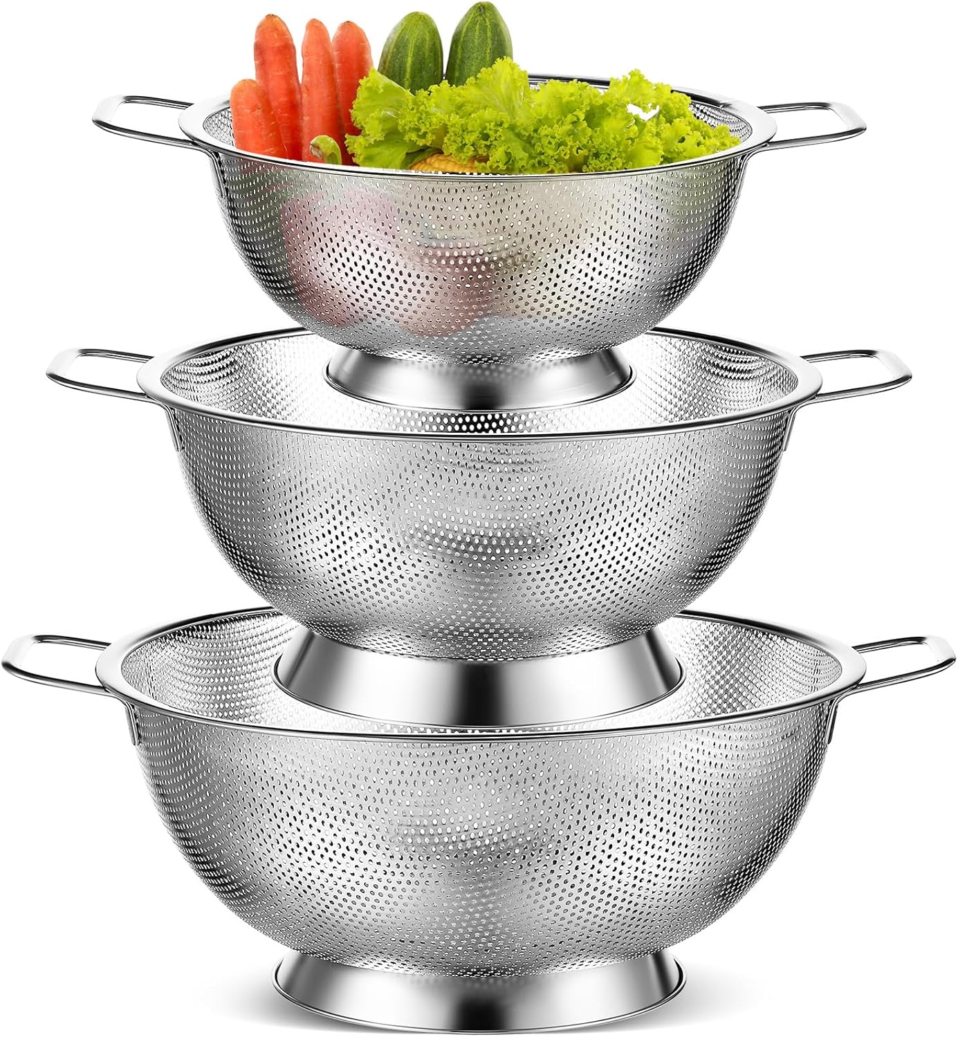 Bokon 3 Pcs Stainless Steel Colander Set for Kitchen Draining