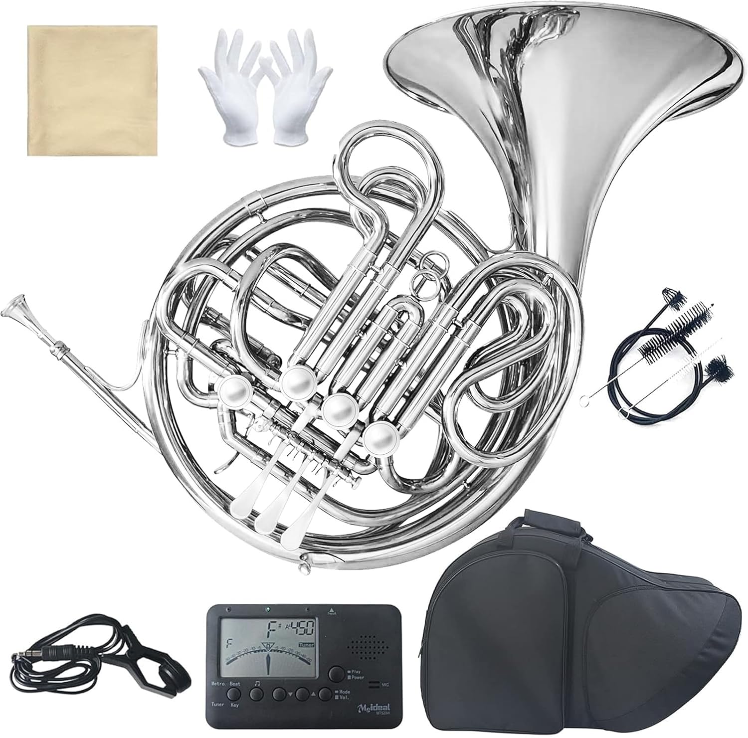Double French Horn 4 Keys Gold Lacquer - Complete Accessory Kit