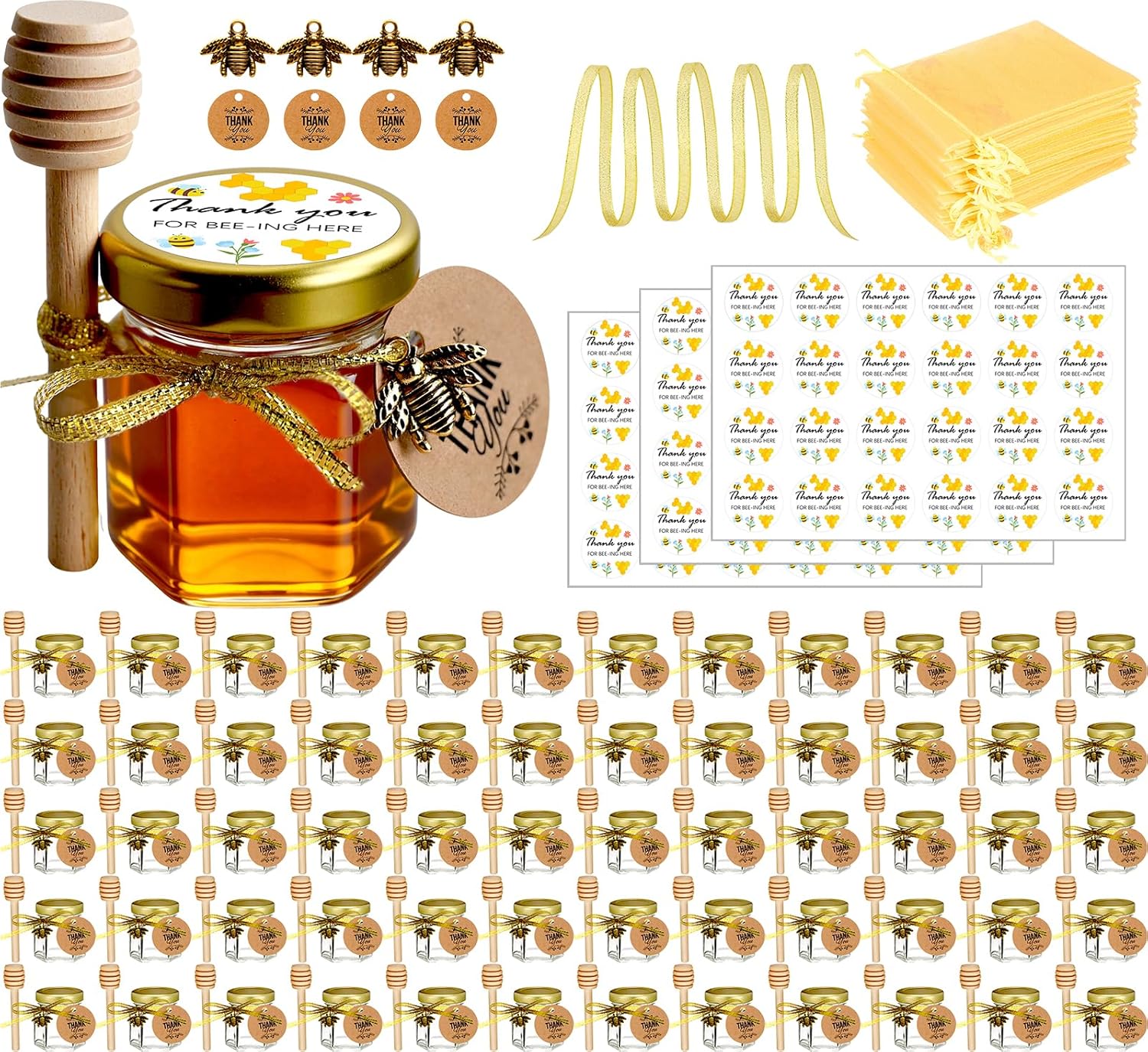 Mini Honey Jars with Dipper for Baby Shower and Wedding Favors