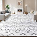 Gray Boho Area Rug 8ft x 10ft - Soft Low Pile Living Room Rug