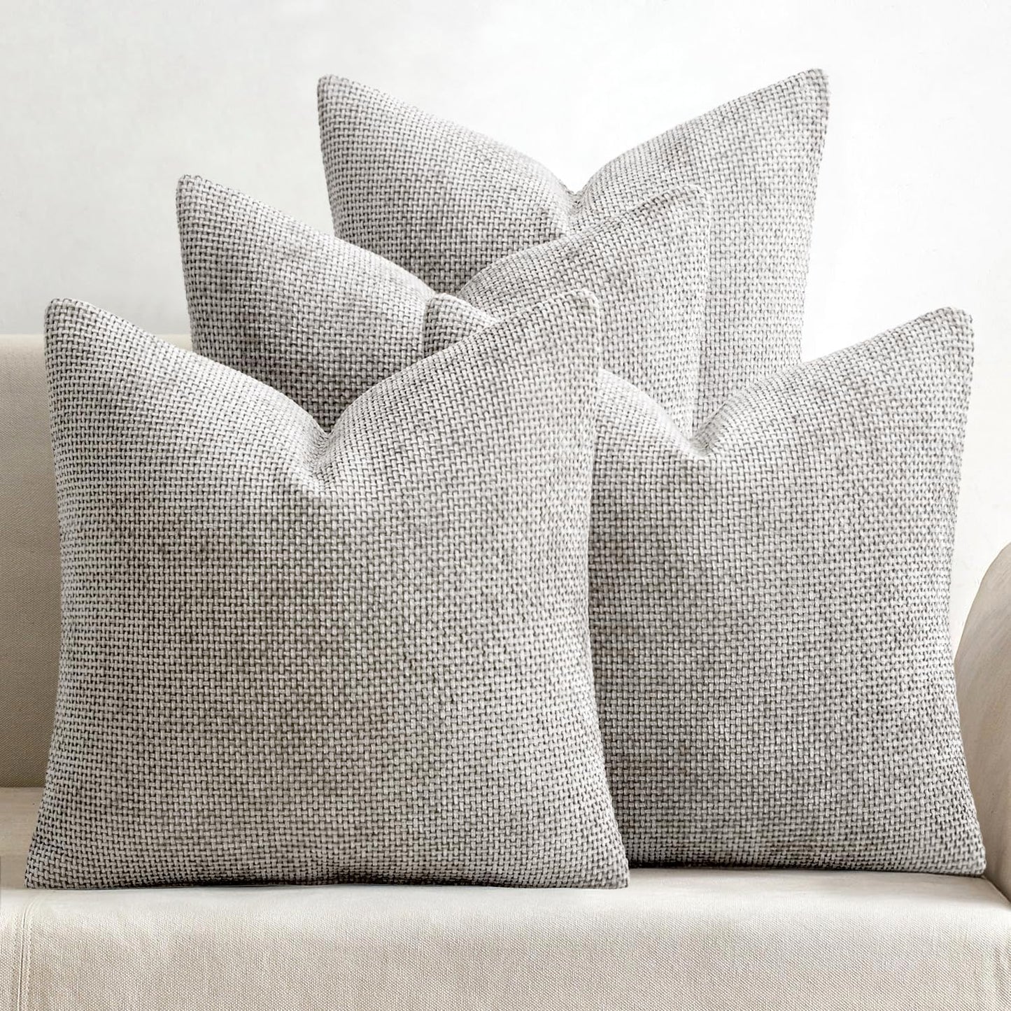 MIULEE 20x20 Inch Light Gray Chenille Pillow Covers for Home