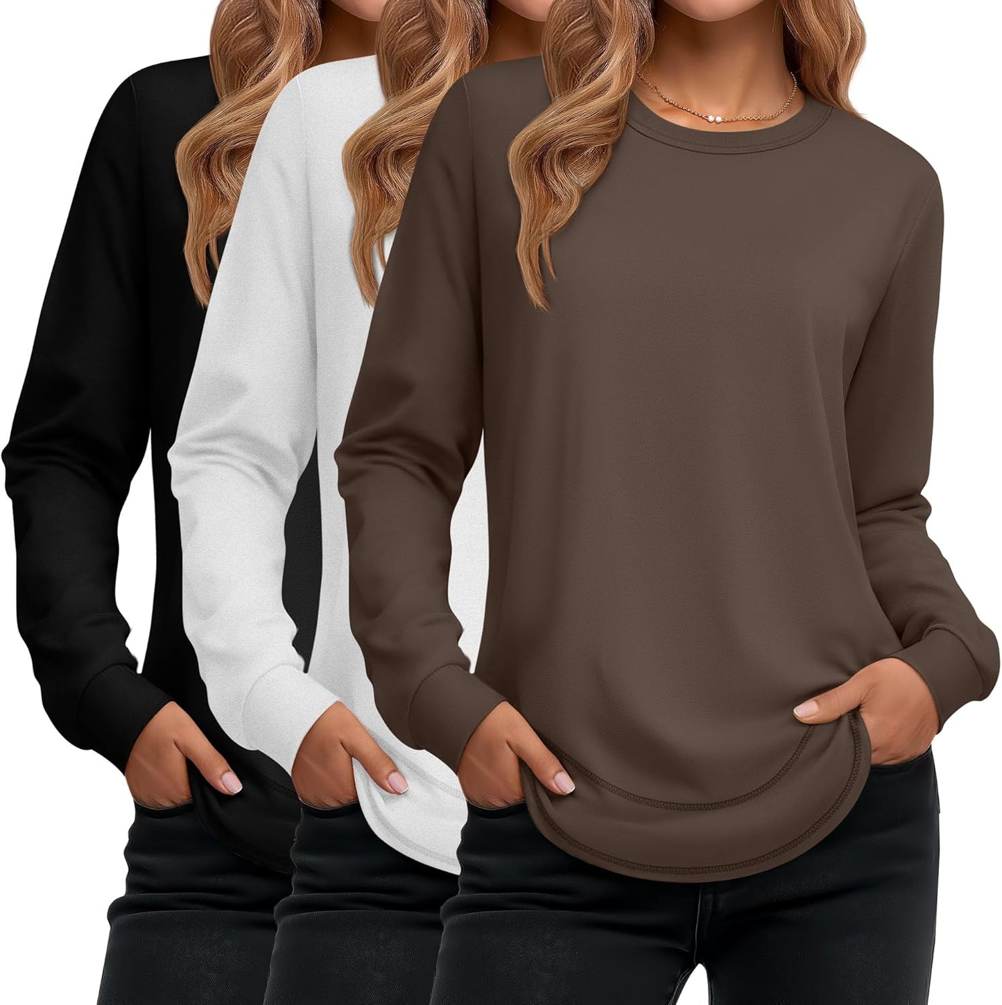 Ficerd 3 Pack Women's Long Sleeve Shirts for Casual Style