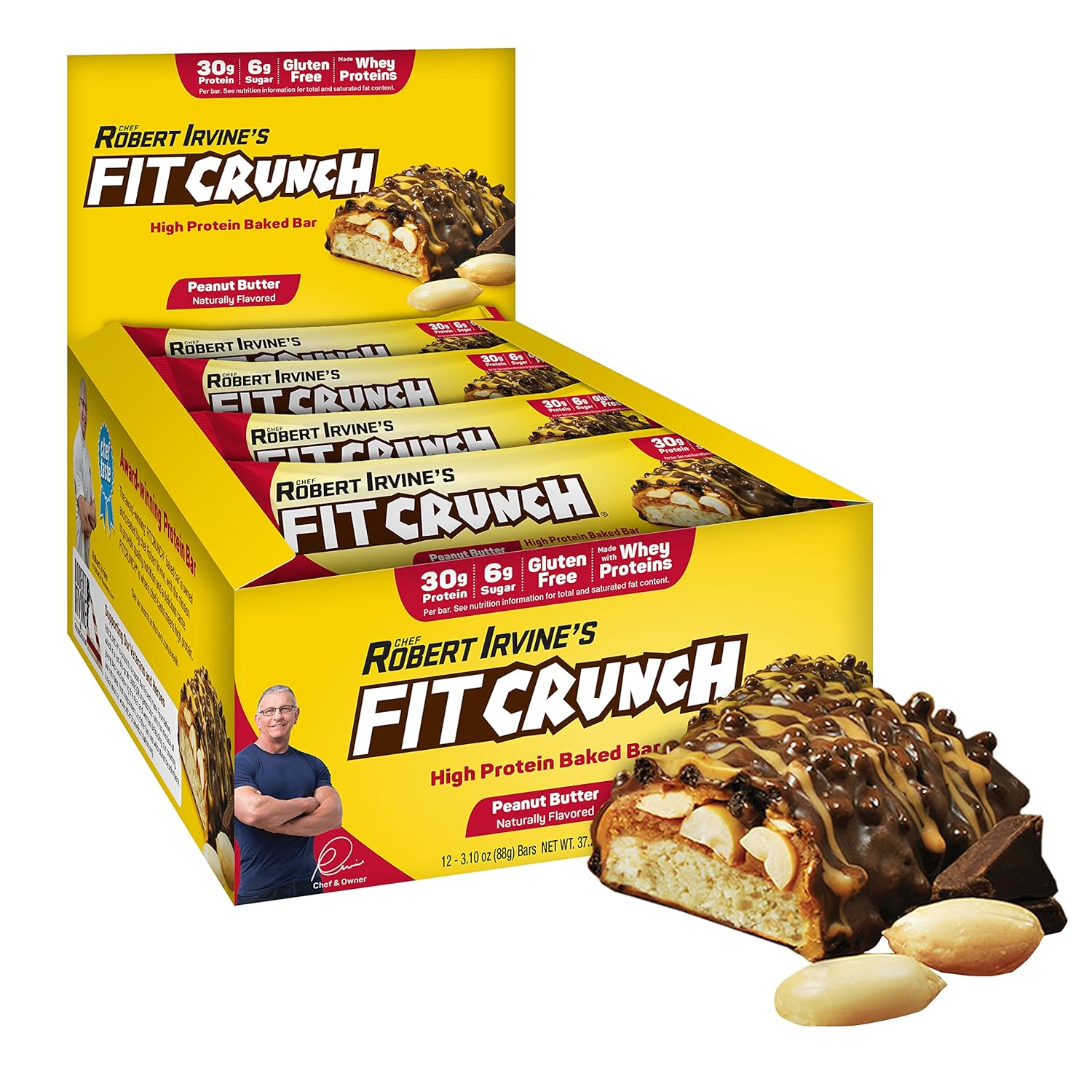 FITCRUNCH Full Size Protein Bars with 30g Protein and 6g Sugar