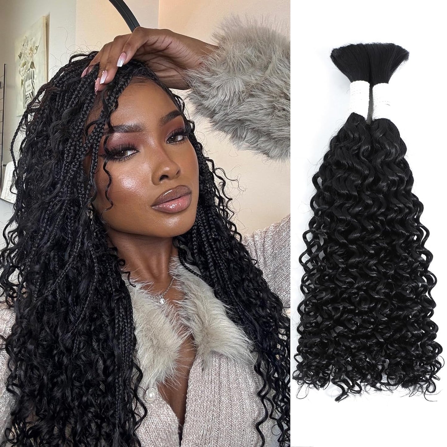 Curly Human Braiding Hair for Boho Braids - 16 Inch Water Wave
