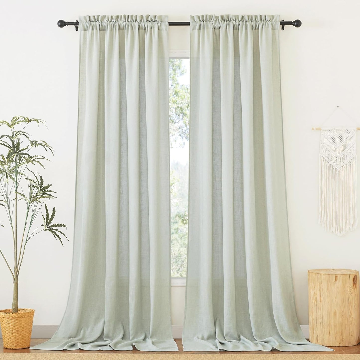 RYB HOME Thick Linen Curtains for Living Room and Kids Room