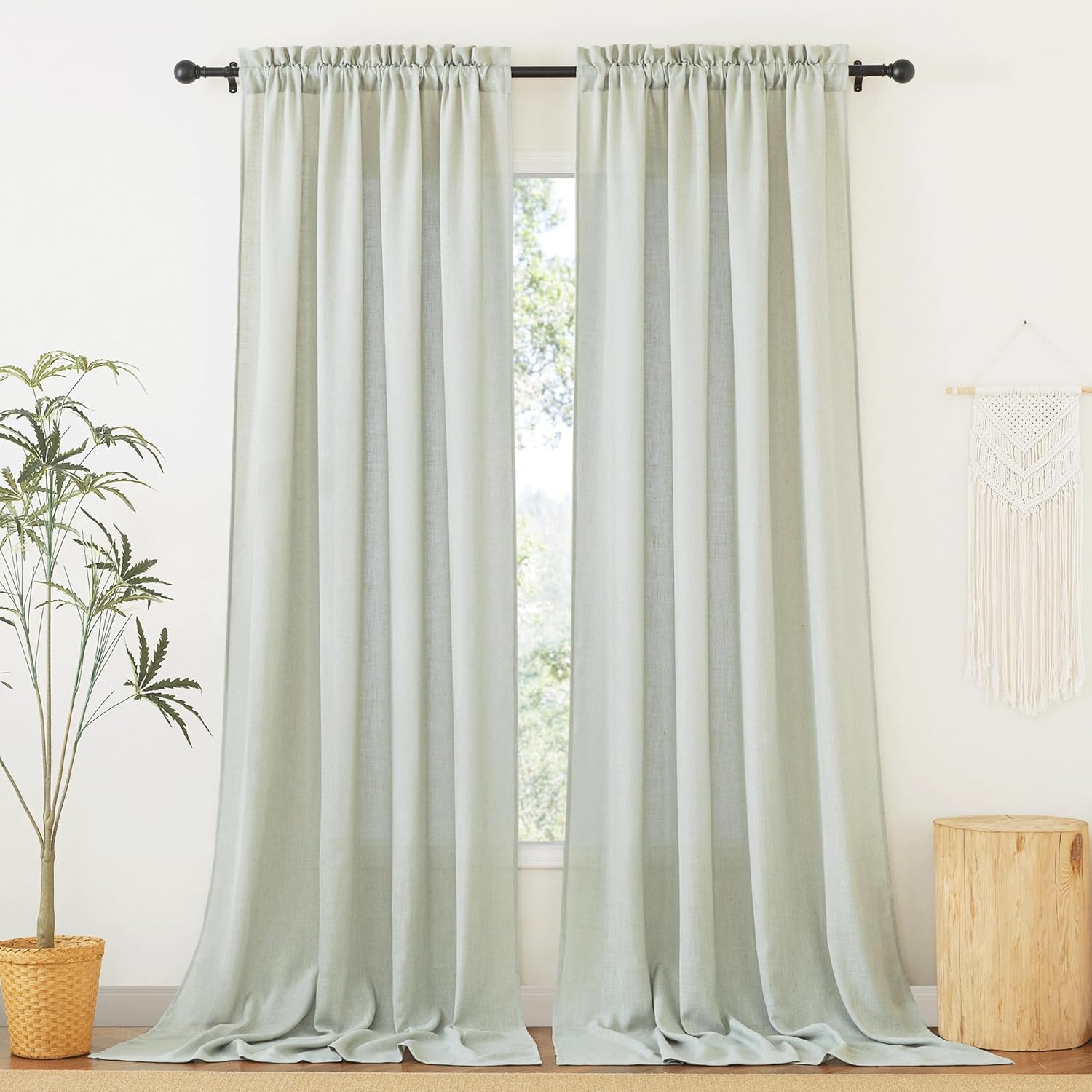 RYB HOME Thick Linen Curtains for Living Room and Kids Room