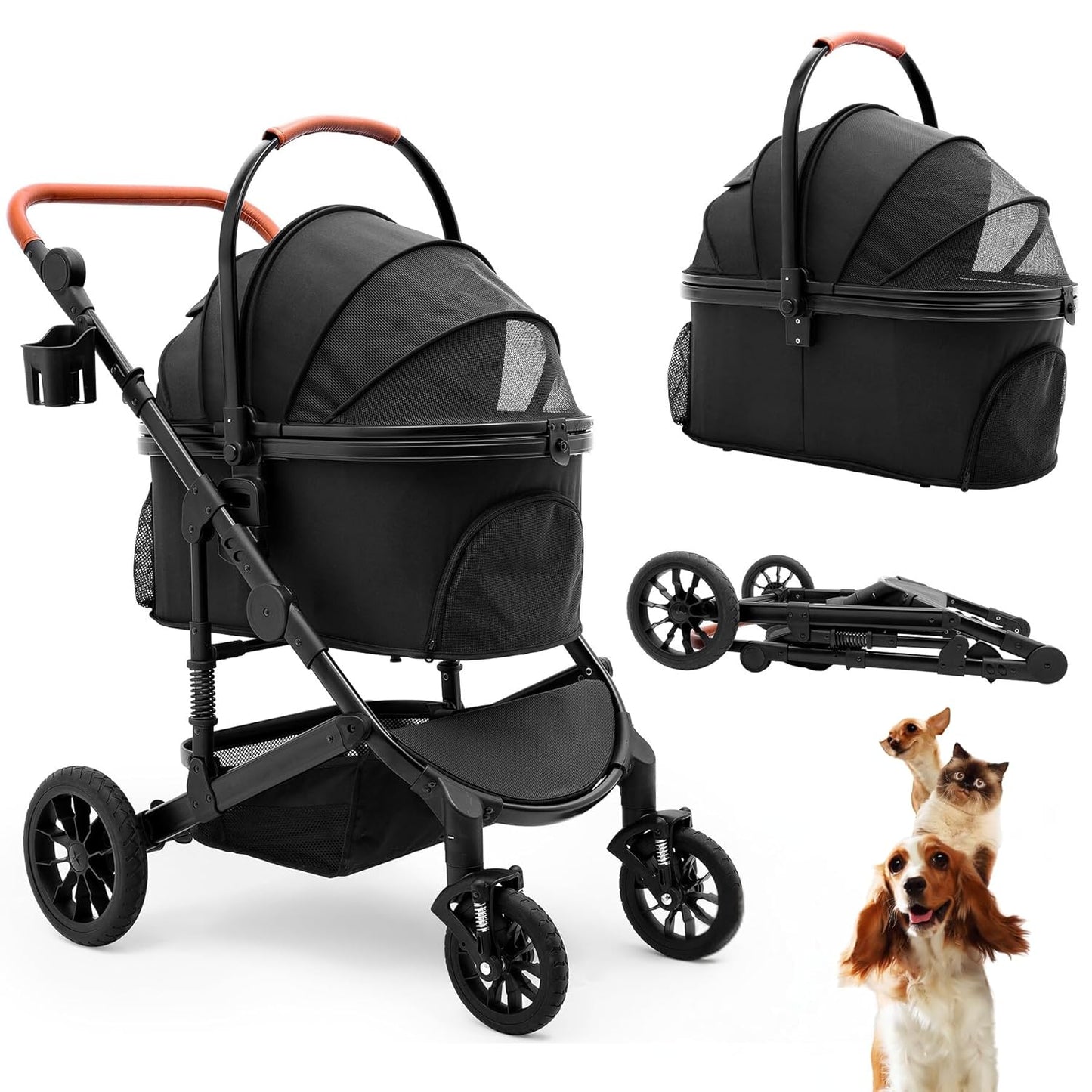 Pet Stroller with 4 Wheels for Small Medium Dogs Cats Travel