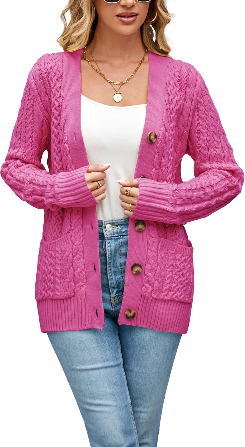 Womens Cardigan Sweaters Cable Knit Open Front with Pockets