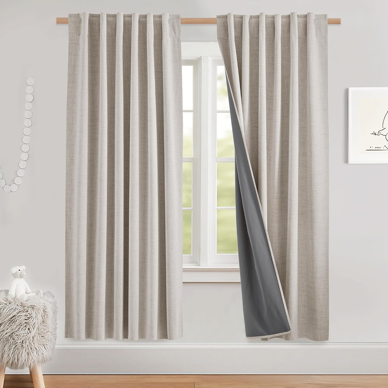 NICETOWN Natural Linen Blackout Curtains for Farmhouse Style