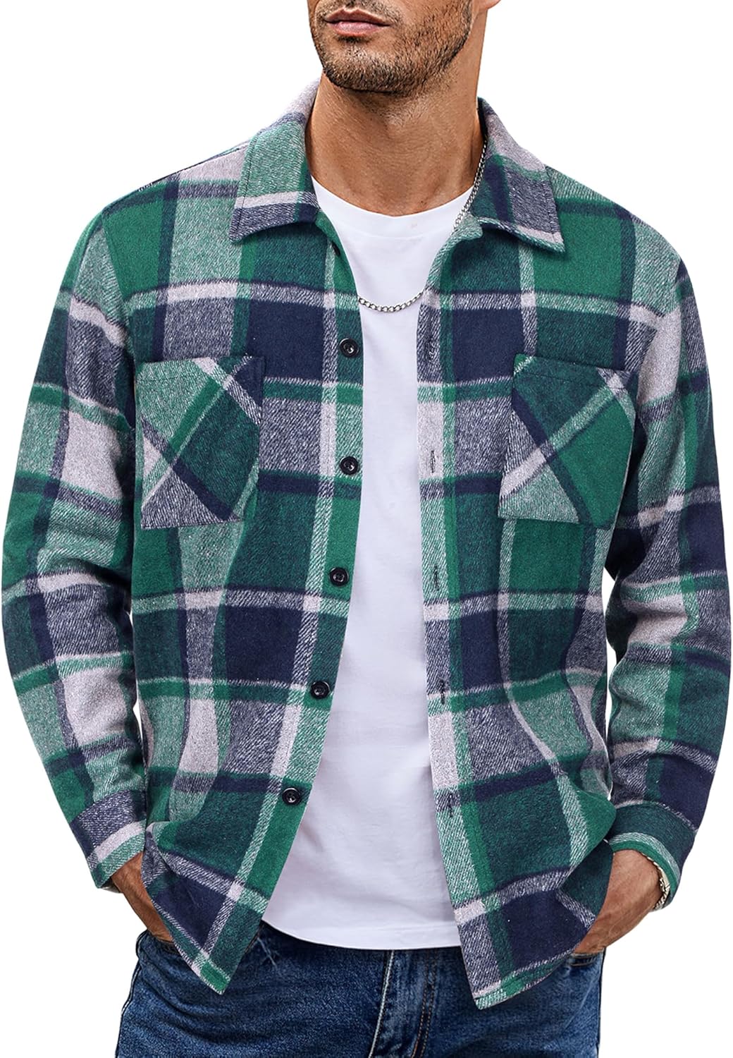 COOFANDY Men's Flannel Shirt Jacket for Stylish Casual Wear