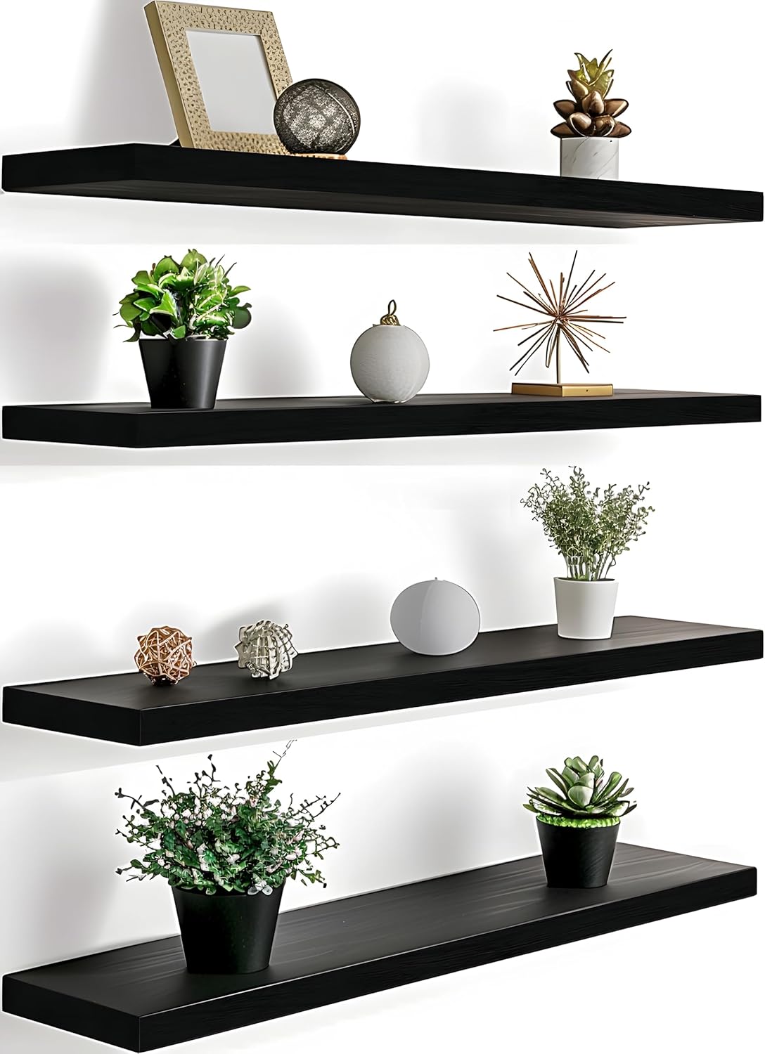 24 Inch Floating Shelves for Wall Rustic Black Wood Set of 4