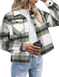 Flannel Cropped Shacket Jacket for Women - Warm Plaid Fall Top