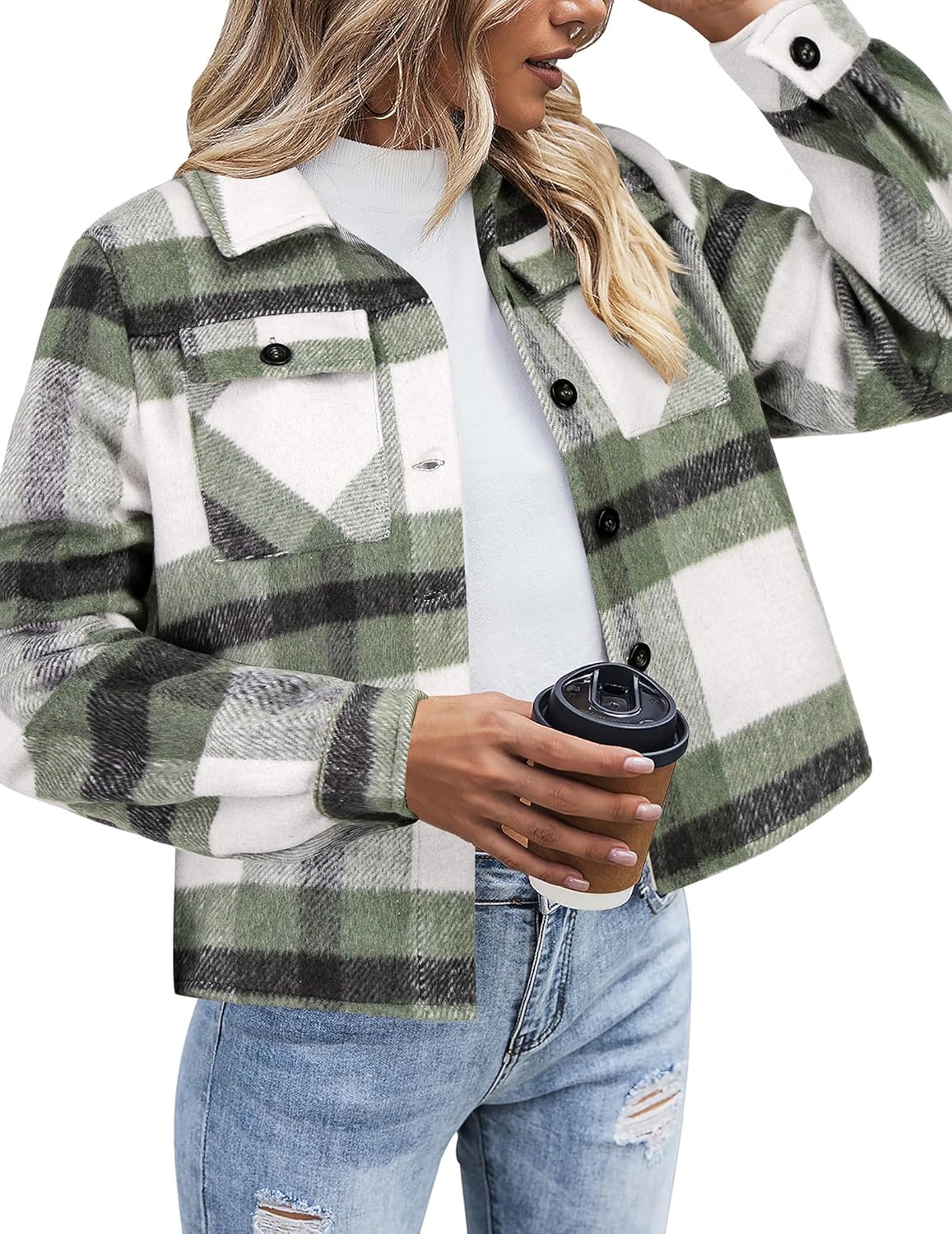 Cropped Flannel Shacket Jacket for Women - Fashionable Plaid Style