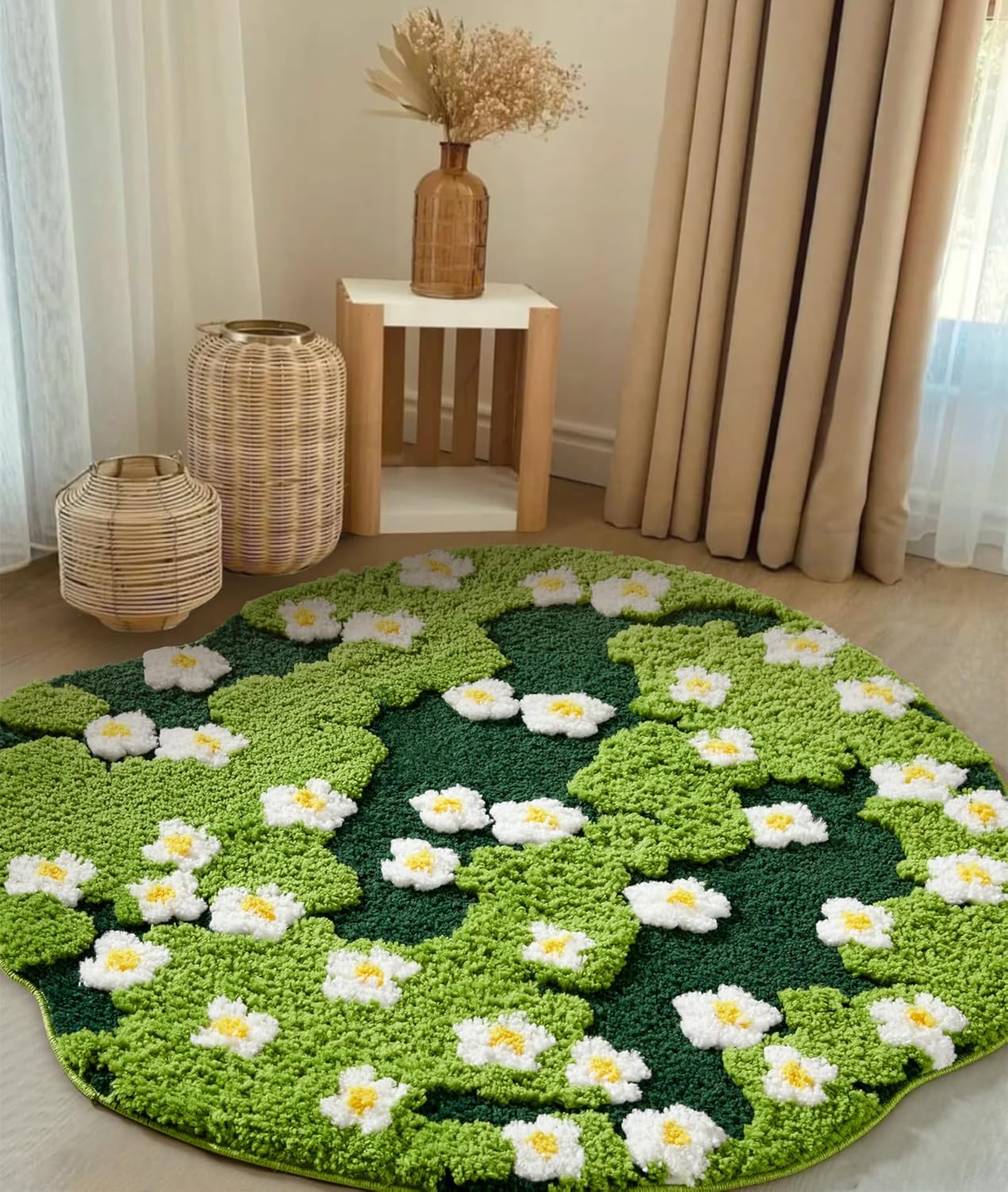 Cute Green Floral Large Bathroom Rugs for Modern Chic Decor