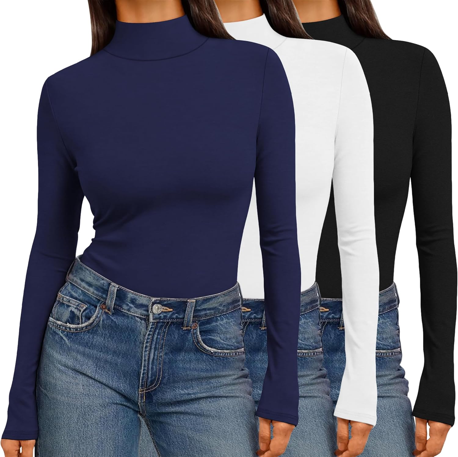 Ekouaer 3 Pack Womens Mock Turtleneck Tops for Winter Style