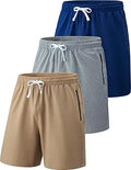 Mens Sweat Shorts 3 Pack - Athletic Terry Jogger Shorts with Zipper