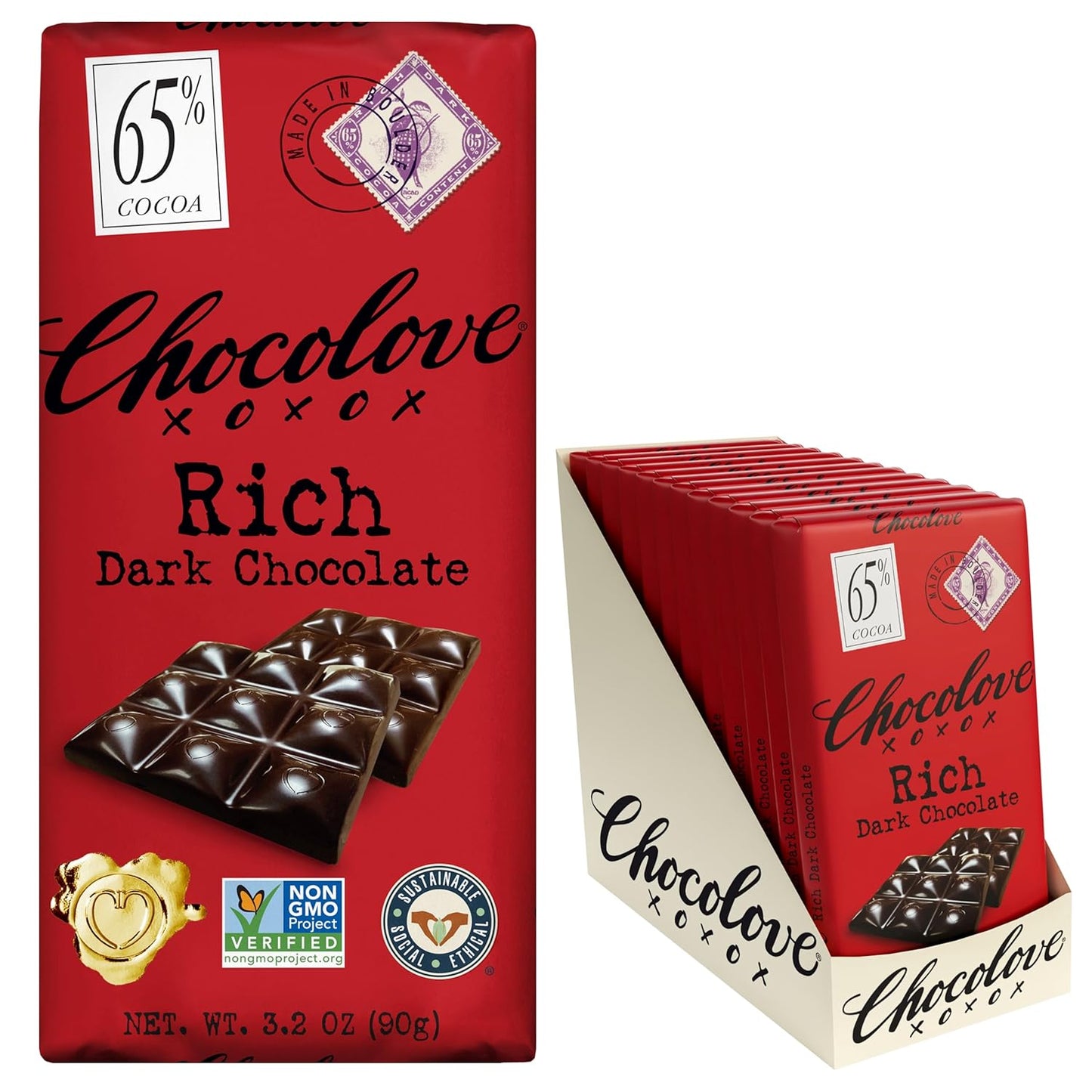 Chocolove Rich Dark Chocolate Bars with 65% Cocoa Delight