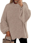 PRETTYGARDEN Oversized Chunky Knit Mock Neck Sweater - Cozy Fit Shoes