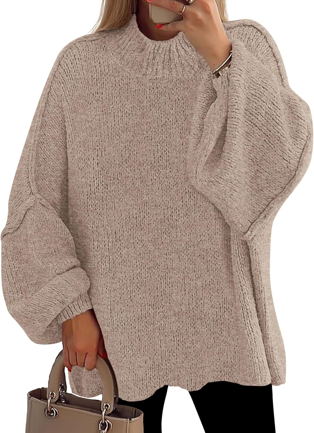 PRETTYGARDEN Women's Oversized Chunky Knit Mock Neck Sweater