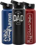 40 oz Personalized Insulated Water Bottle - Black with Straw Lid