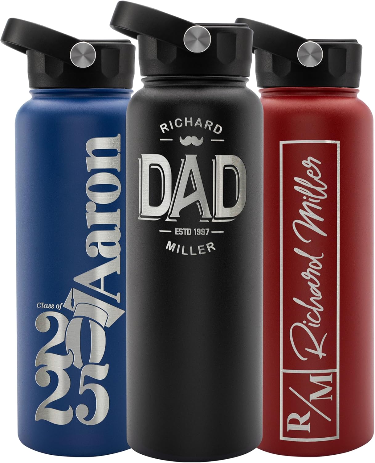Personalized Water Bottle w Straw Lid - Custom Insulated 40 oz