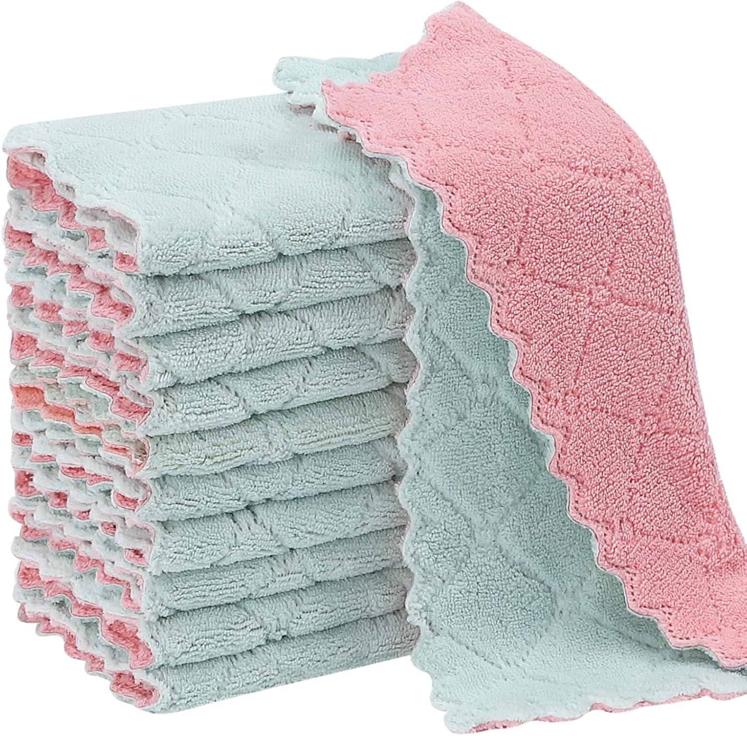 Reus. Nonstick Absorbent 11-Pack Fast Dry Dish Cloths by Rachan - Pink-Green