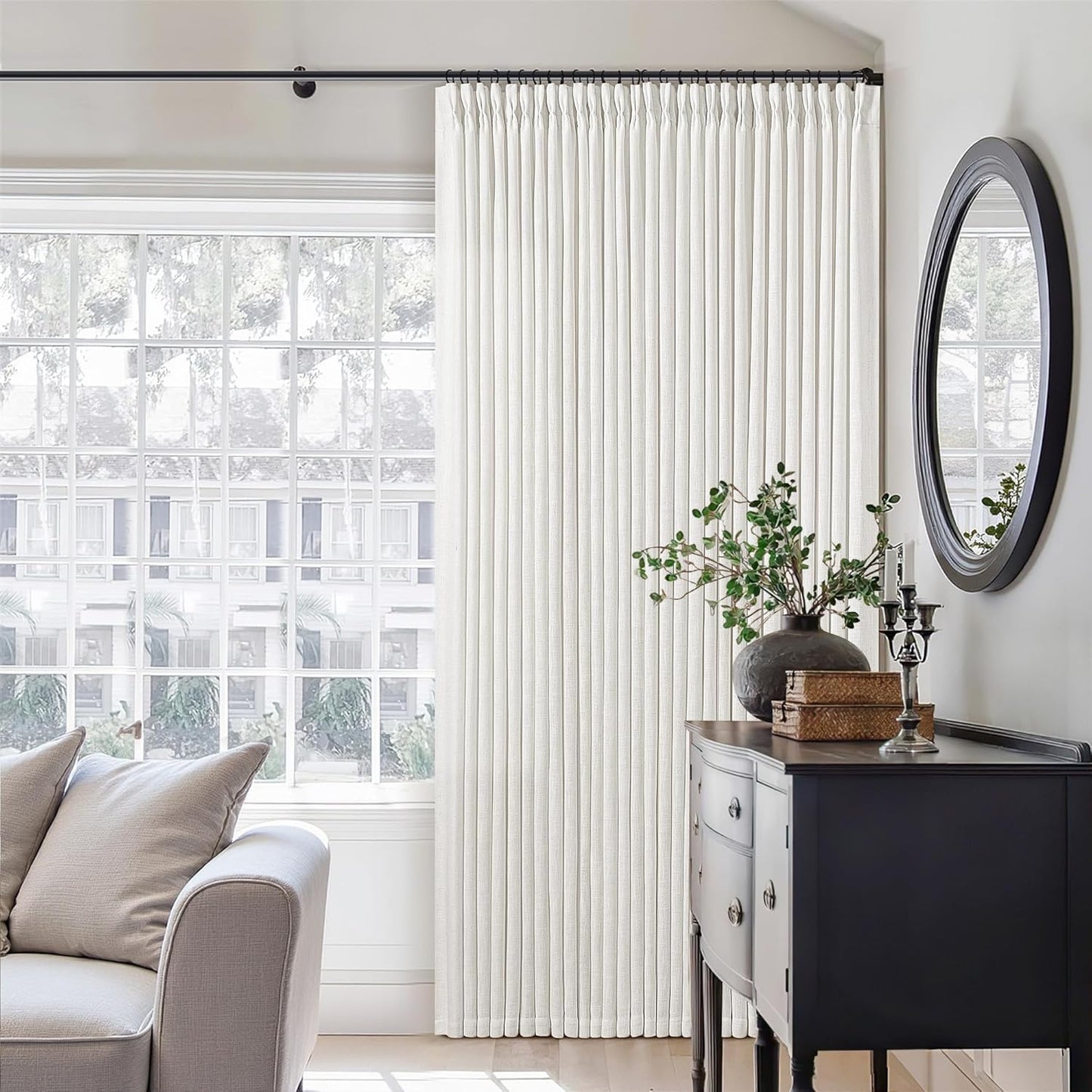 Beige White 70 Inch Wide Curtains for Living Room and Patio