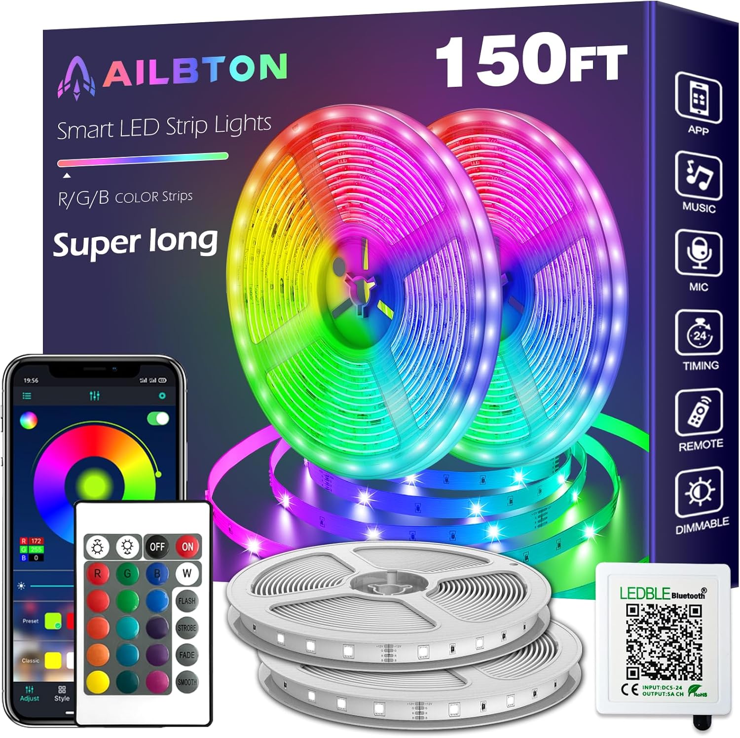150ft LED Strip Lights with App Control for Home Decoration