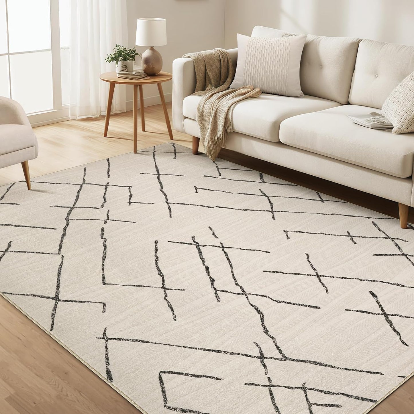 Boho Farmhouse Area Rug - 5X7 Moroccan Geometric Soft Carpet