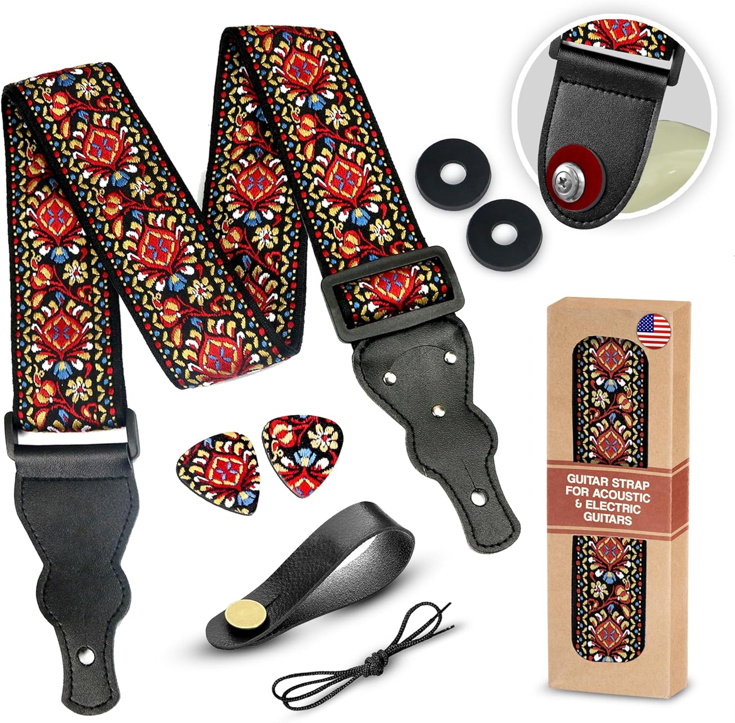 Vintage Red Guitar Strap Set - Best Gift!